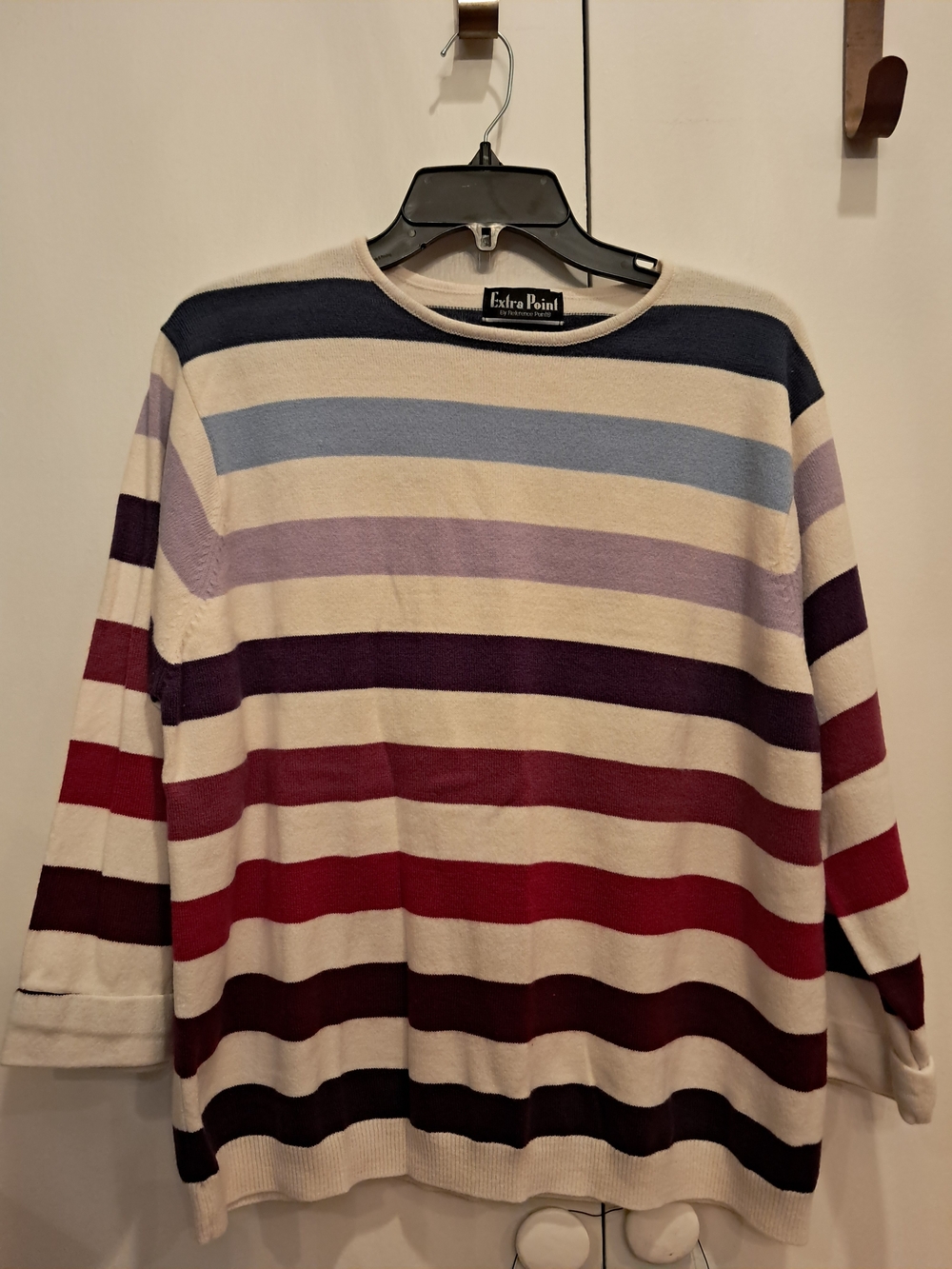 Women's Cream Striped Crewneck Sweater